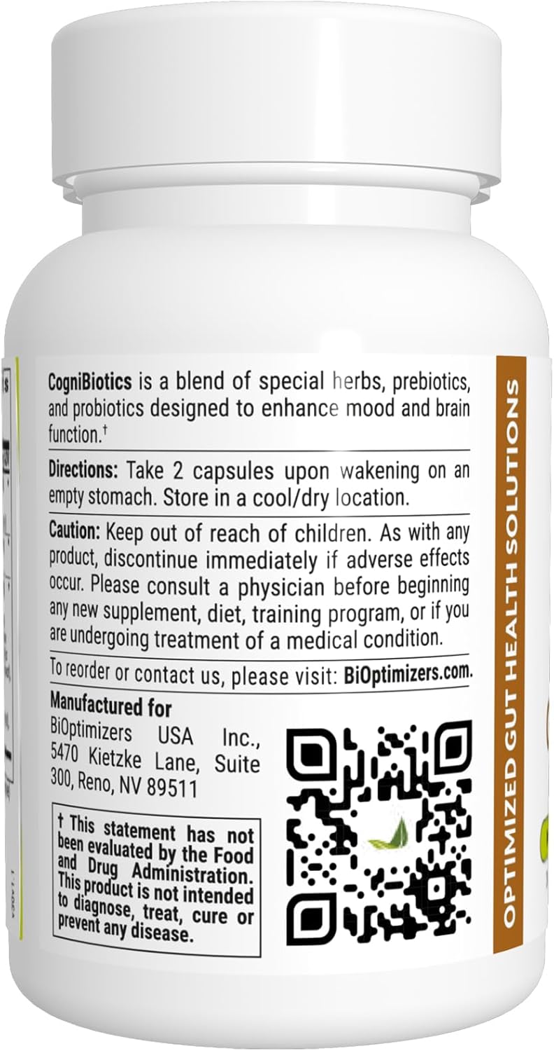 BIOptimizers Cognibiotics Probiotic Brain Supplement - Helps Support Mood, Better Focus, Memory, Mental Clarity - 30 Capsules Nirvana Guru