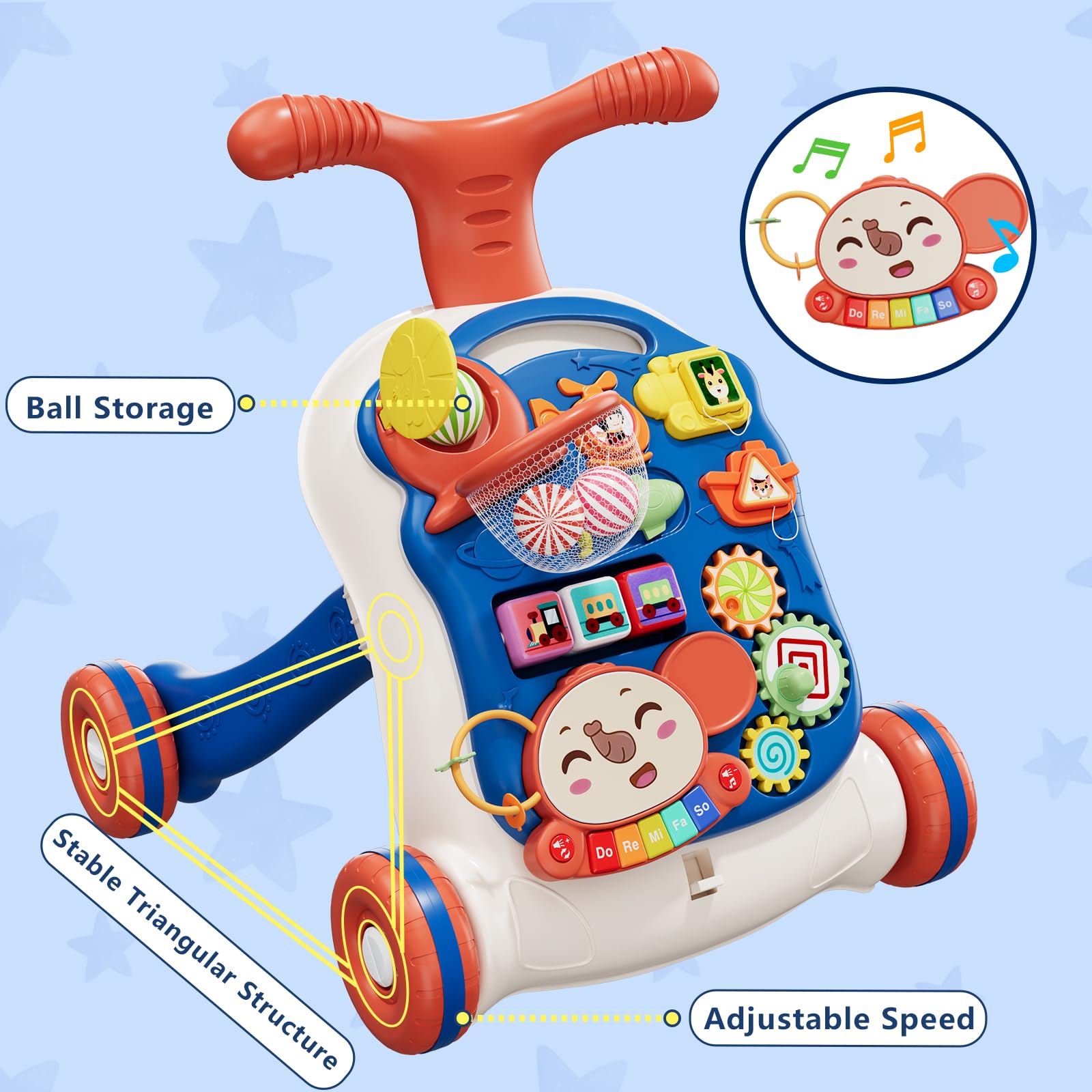 QDRAGON 3 in 1 Baby Walker and Activity Center for Girl, Learning to Walk, Sit to Stand, Early Educational Push Toys with Music Panel for Infant Toddler 12+ Months Pink Nirvana Guru