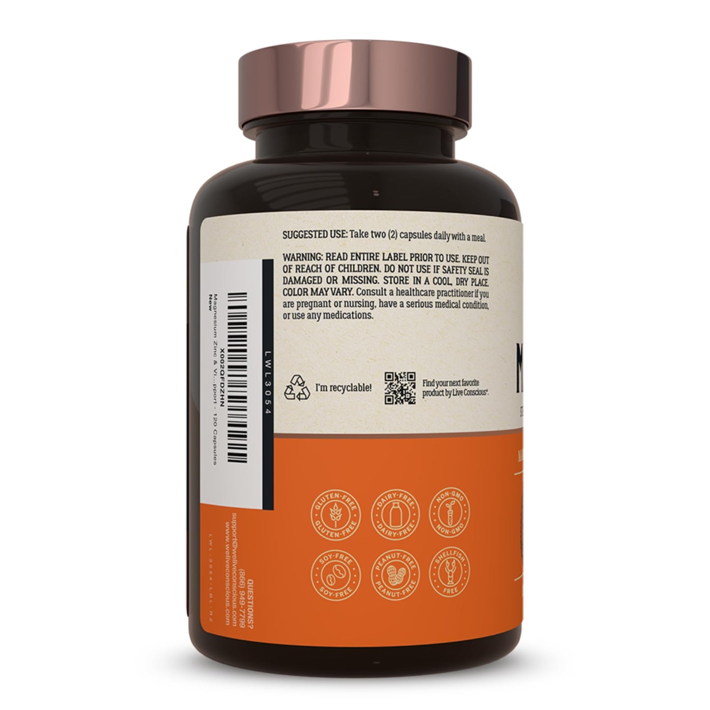 Live Conscious Magwell Magnesium Zinc & Vitamin D3 - Magnesium Glycinate, Malate, & Citrate - Triple Supplement for Women & Men - for Sleep, Bone, Heart, Immune Support - 120 Caps Nirvana Guru