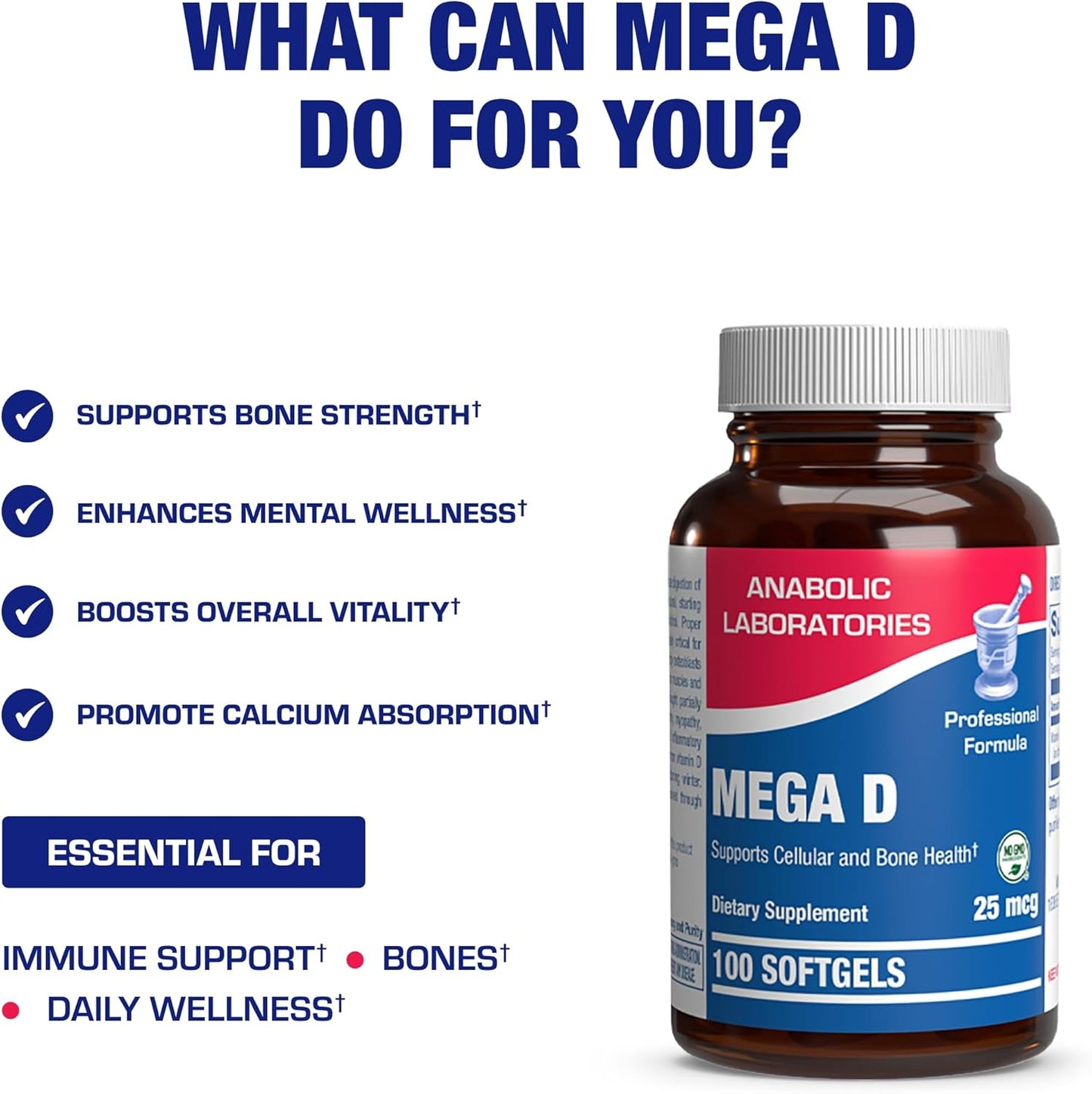 High Absorption Vitamin D3 1000IU - Clinical Formula Adult Vitamin D Supplement for Men and Women for Bone Teeth Muscle Mood and Immune Support - Easy to Swallow VIT D3 25 mcg - 100 Servings Nirvana Guru