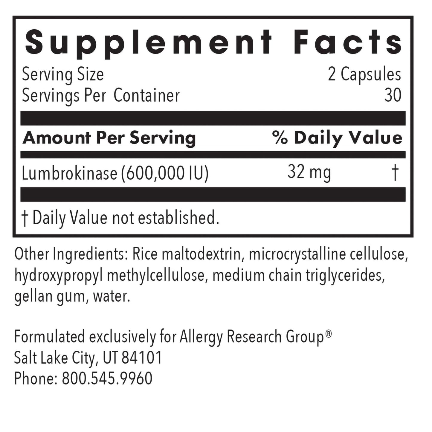 Allergy Research Group Lumbrokinase Supplement - Enzyme for Circulatory System Support, Supports Blood Circulation Already in The Normal Range, Cardiovascular Health - 60 Vegetarian Capsules Nirvana Guru