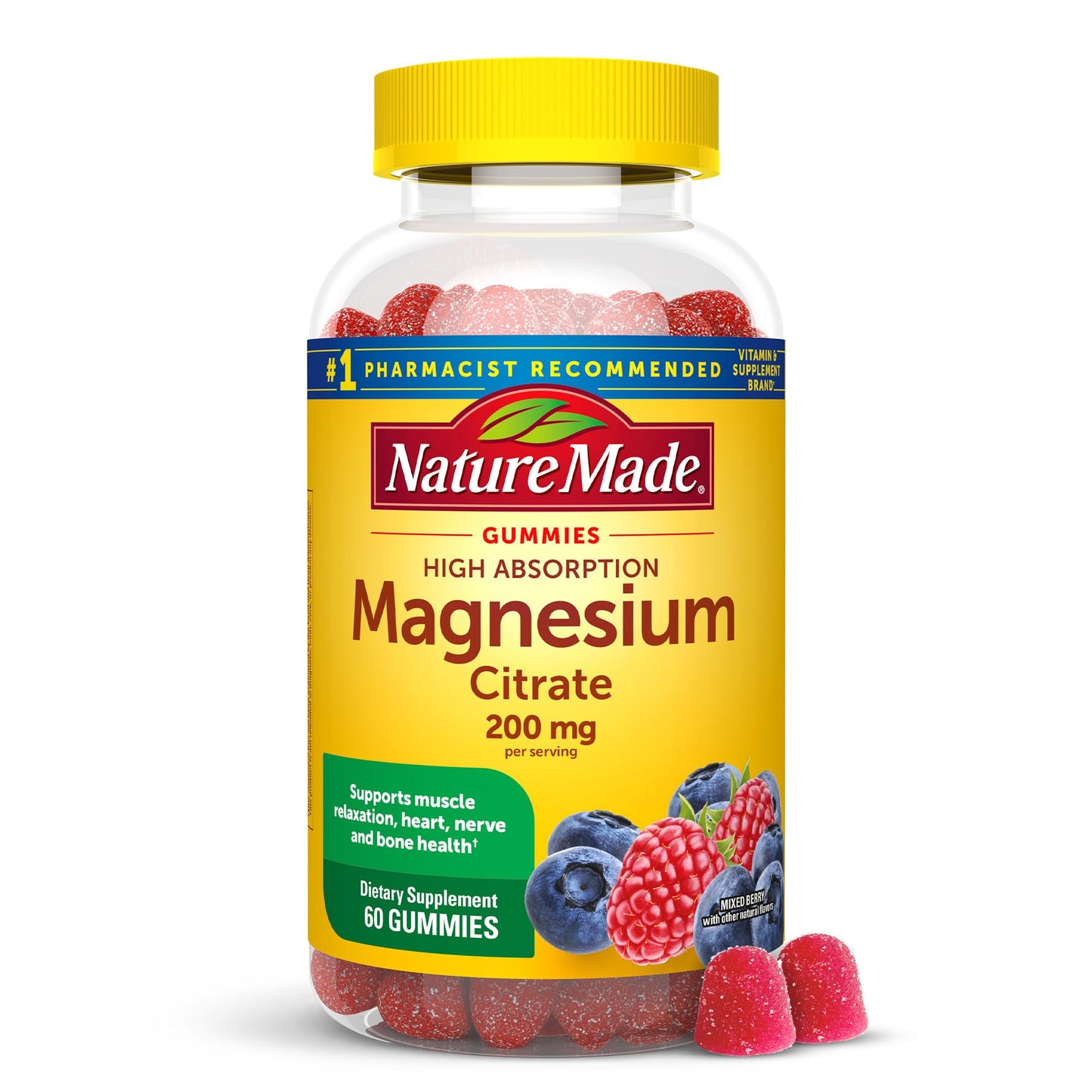 Nature Made High Absorption Magnesium Citrate 200 mg per serving, Magnesium Supplement for Muscle, Nerve, Bone and Heart Support, 60 Magnesium Gummies, 30 Day Supply - Nirvana Guru
