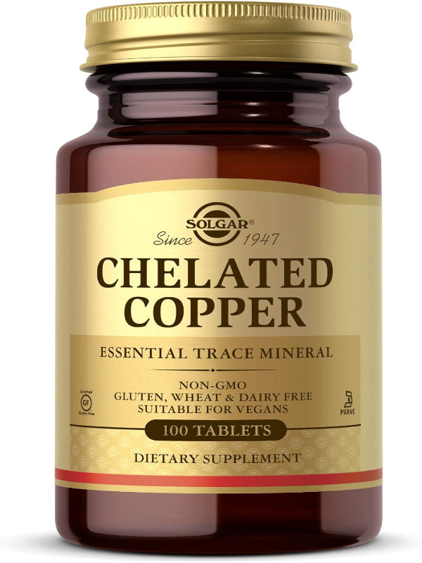 Solgar Chelated Copper, 100 Tablets - Essential for Collagen Formation - Highly Bioavailable Form - Supports Connective Tissue - Non-GMO, Vegan, Gluten Free, Dairy Free, Kosher - 100 Servings - Nirvana Guru