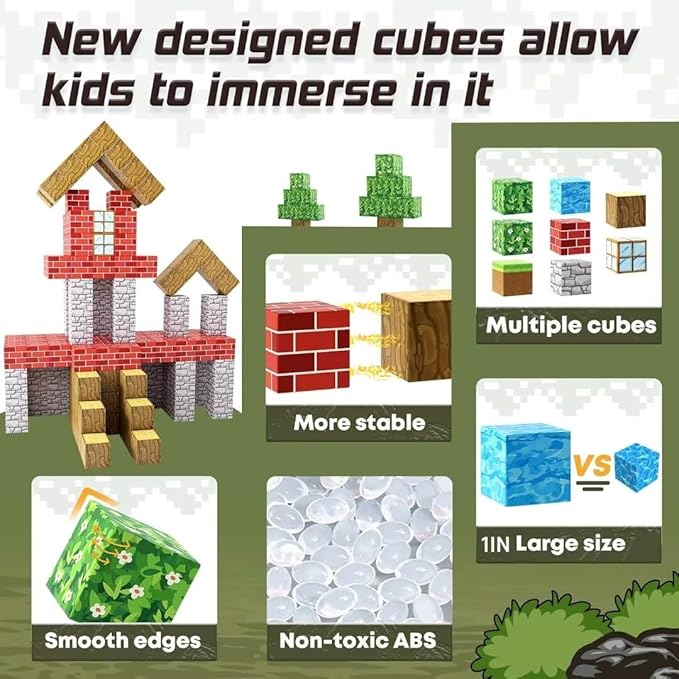 Magnetic Blocks-Build Mine Magnet World Edition, Magnetic Toys for Boys & Girls Age 3-4 4-5 6-8,STEM Montessori Sensory Toys for Toddlers Gifts for 3+ Years Old,48PCS Fidget 1" Cubes Construction Toy Nirvana Guru