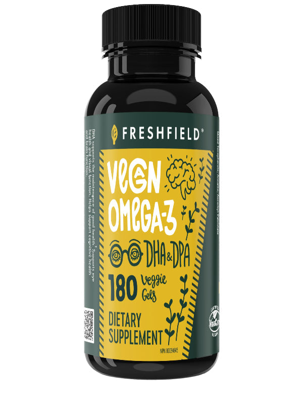 Freshfield Vegan Omega 3 DHA: Algae Oil, Most Reviewed, Carrageenan Free, Sustainably Sourced, Tested, No Heavy Metals, Fish Oil Alt, Plant Based Omega. Supports Heart, Brain, Joint Health w/DPA Nirvana Guru