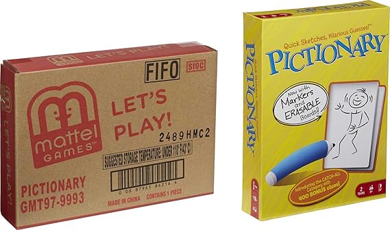 Mattel Games Pictionary Family Board Game for Kids, Adults and Game Night for 2 Teams with Erasable Markers, Boards and Sand Timer nirvanaguru