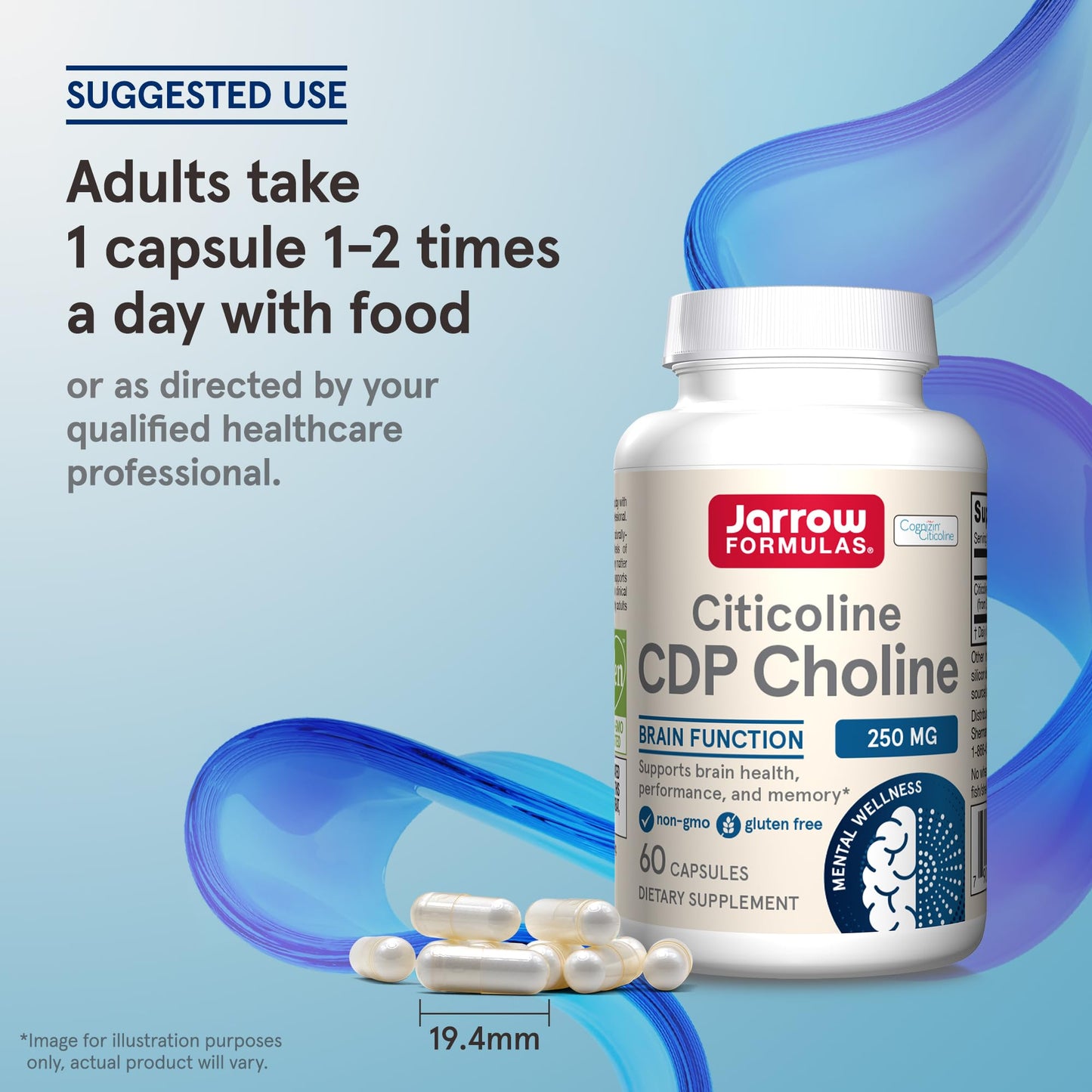Jarrow Formulas Citicoline CDP Choline 250 MG, CDP Choline Supplement Supports Brain Health, Performance and Memory, 120 Capsules, Up to a 120 Day Supply - Nirvana Guru