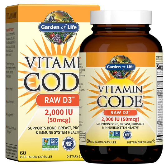 Garden of Life Vitamin D, Vitamin Code Raw D3, Vitamin D 2,000 IU, Raw Whole Food Vitamin D Supplements with Chlorella, Fruit, Veggies & Probiotics for Bone & Immune Health, 60 Vegetarian Capsules - Nirvana Guru