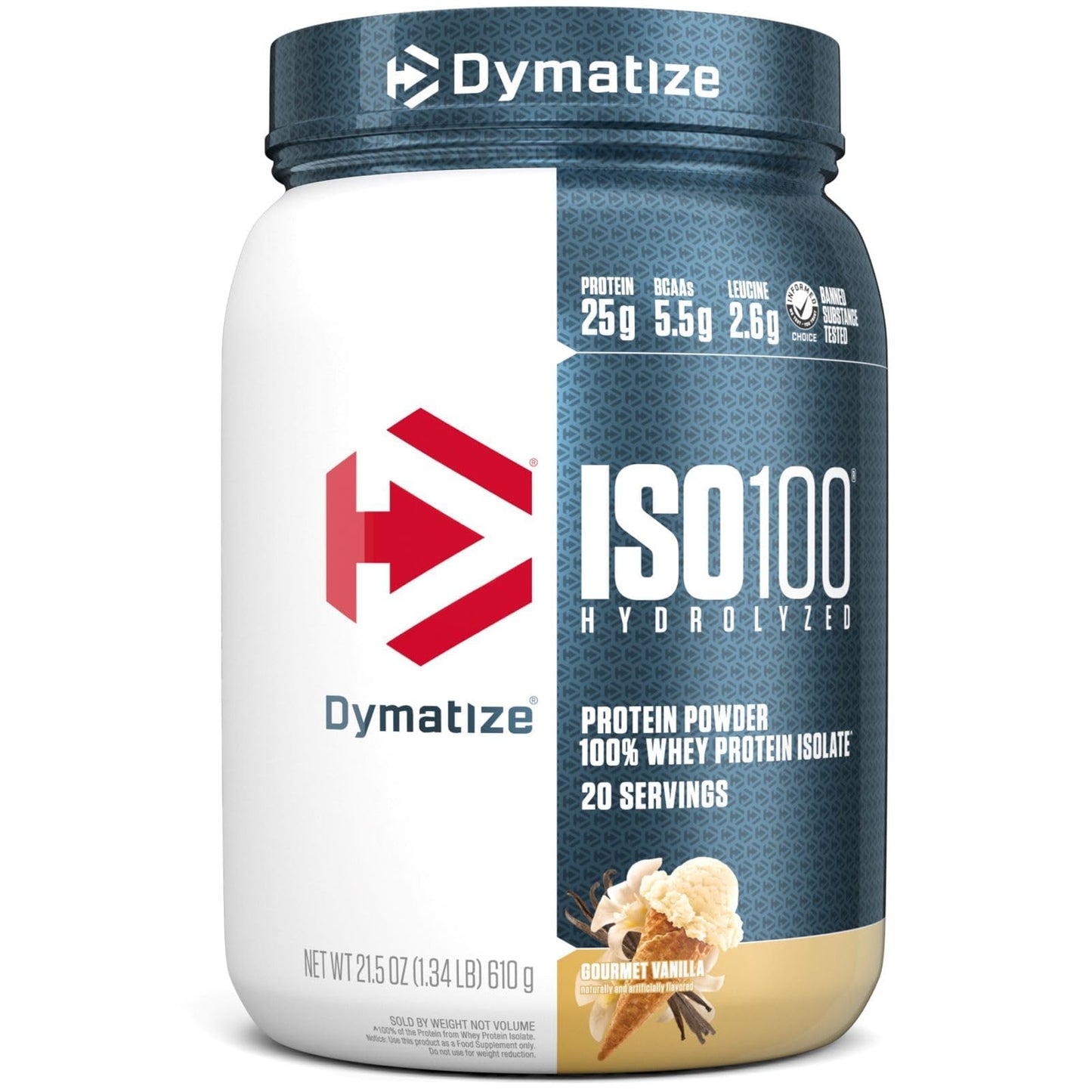 Dymatize ISO100 Whey Protein Powder Isolate, Gourmet Chocolate, 25g of Protein, 20 Servings, 5.5g BCAAs, Less Than 120 Cal., Gluten Free, 1g Fat, 1g Sugar, 2g Carb