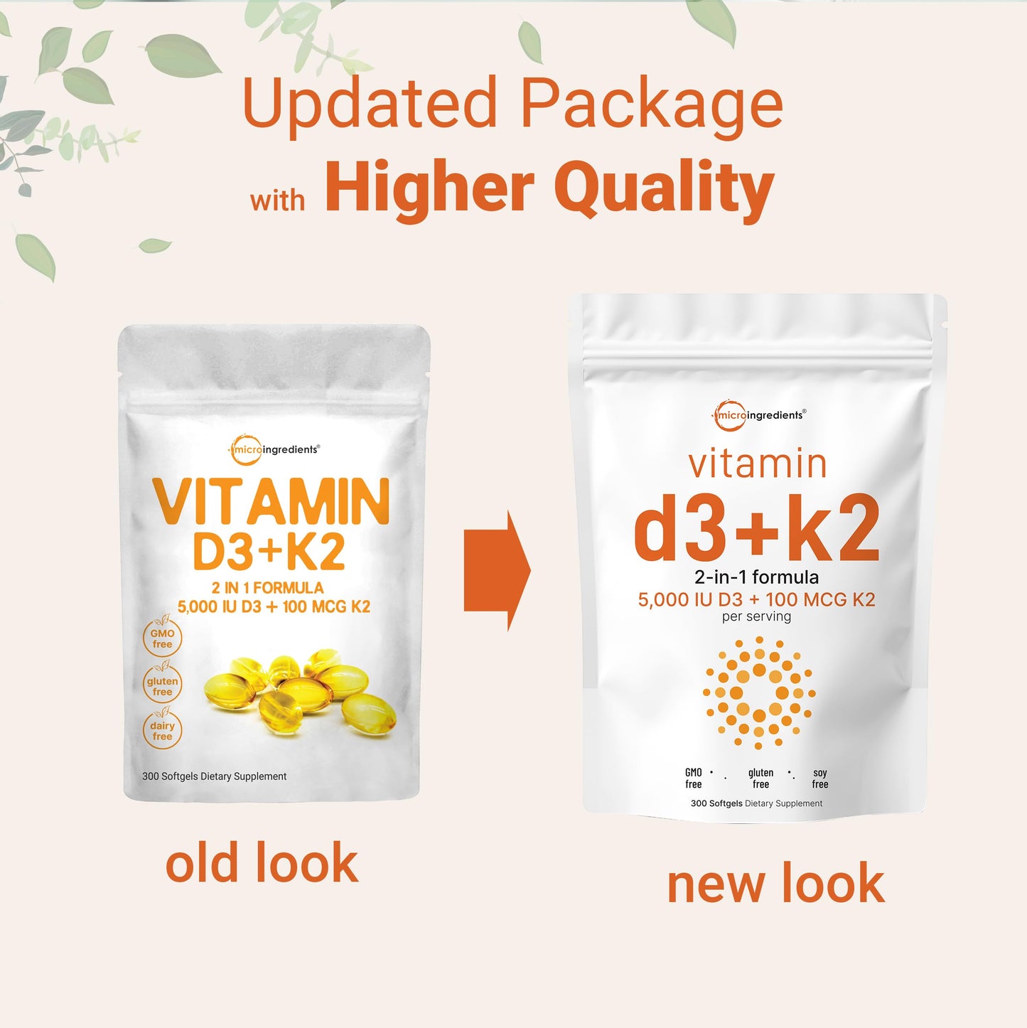Micro Ingredients Vitamin D3 10,000 IU + K2 MK-7 200 mcg, 300 Softgels | Virgin Coconut Oil | 2-in-1 Bone, Immune & Heart Support | Easy to Swallow, Non-GMO