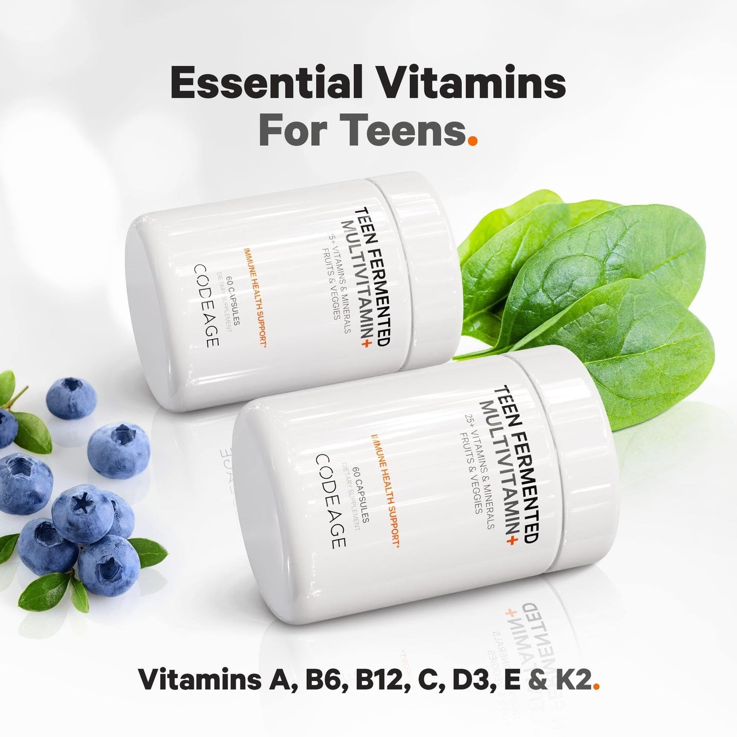 Codeage Teen Multivitamin Supplement – Daily Vitamins and Minerals for Teen Boys and Girls – Organic Whole Food Formula with Omega-3 and Vitamins A to K - 2 Pack - Nirvana Guru