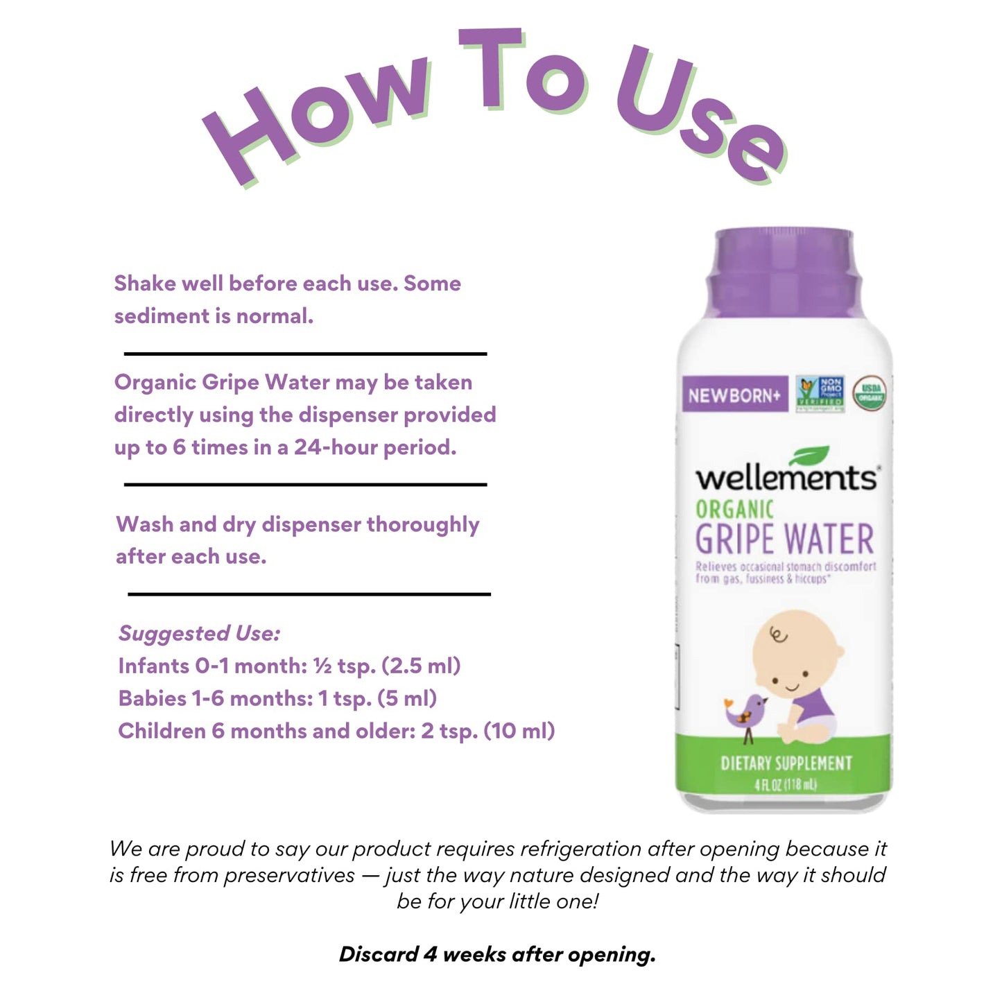 Wellements Organic Gripe Water | Relieves Occasional Stomach Discomfort from Baby Gas, Colic, Hiccups and Fussiness | Certified Organic and Non-GMO | No Artificial Flavors | 4 Fl Oz. | Ages Newborn+ Nirvana Guru