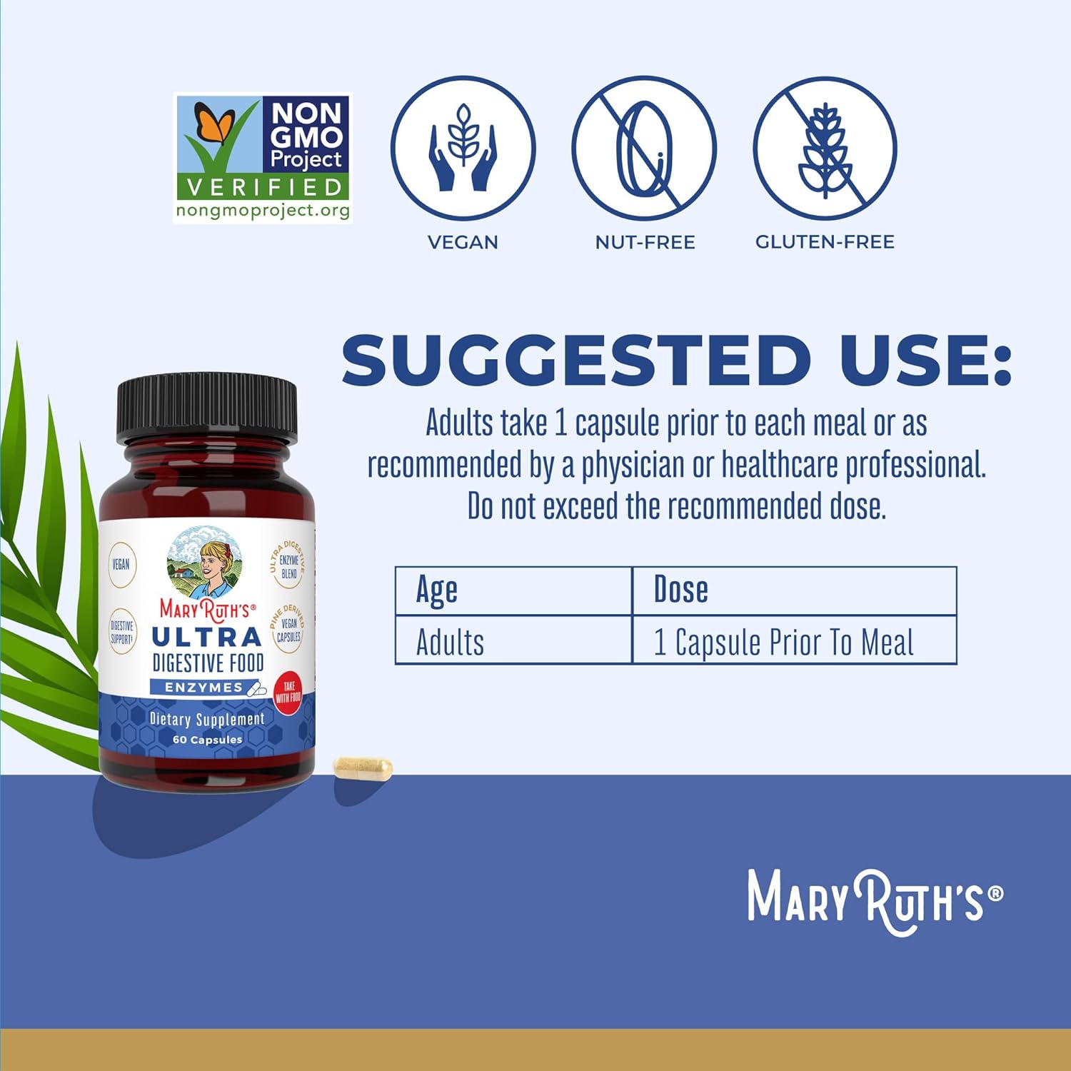 MaryRuth Organics Ultra Digestive Enzymes Capsules | Up to 2 Month Supply | Supplement for Gut Health Support | Digestion & Immune Support with Amylase | Lipase & Lactase | Vegan | 60 Count - Nirvana Guru