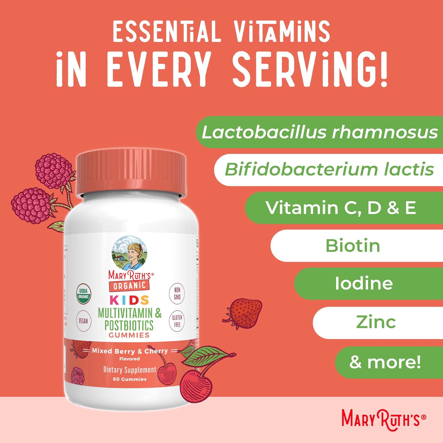 MaryRuth Organics Kids Vitamins | USDA Organic | Multivitamin Gummies + Postbiotics for Ages 4+ | Lactobacillus Rhamnosus | Vegan | Non-GMO | 60 Count - Nirvana Guru