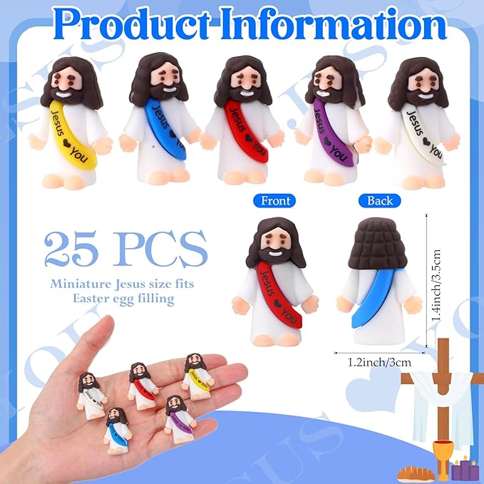 Bememo 25 Pcs Little Jesus Figures Original Design Jesus Love You Mini Rubber Toys to Hide and Seek Religious Party Favors Sunday School Baptism Gifts(Lively Colors) nirvanaguru
