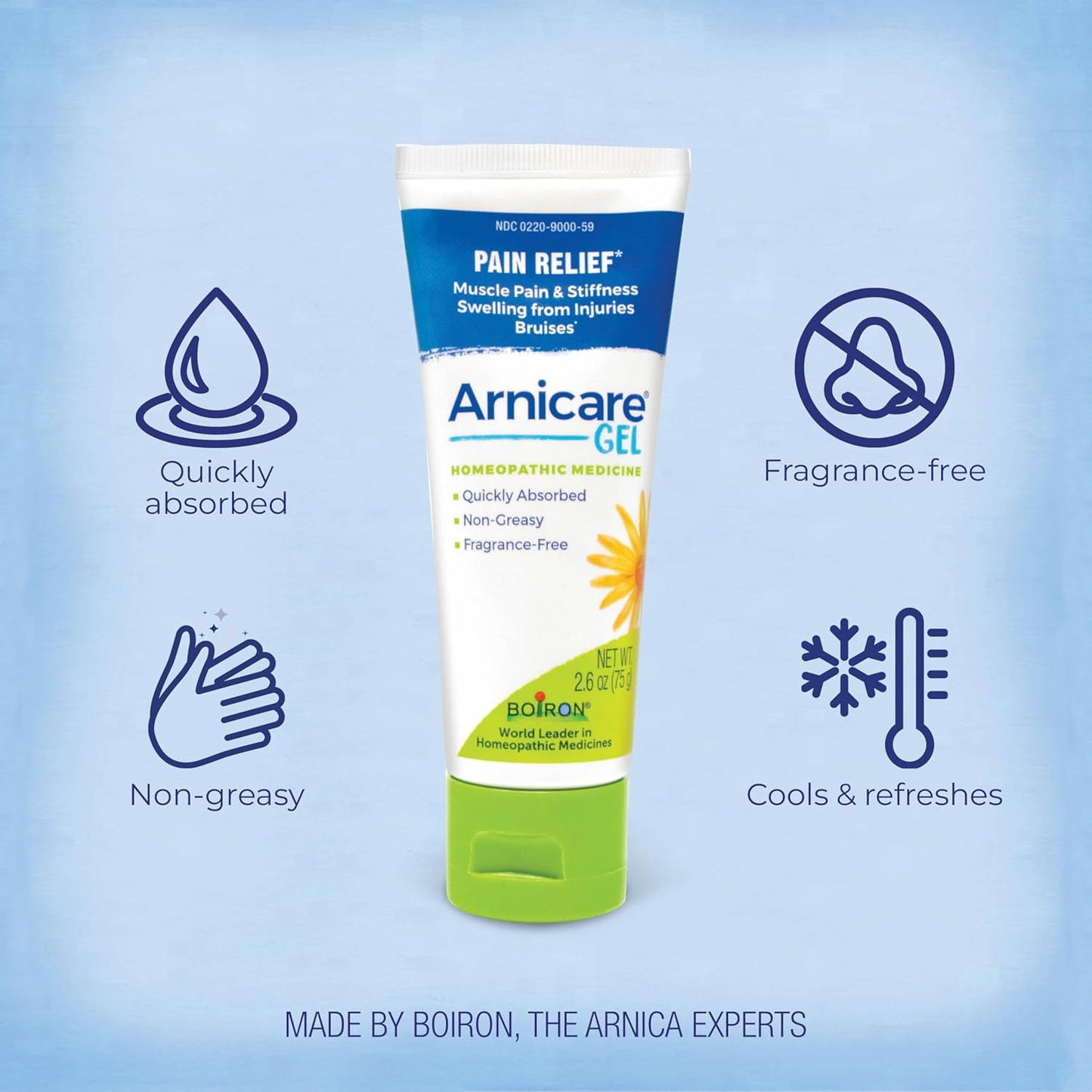 Boiron Arnicare Gel Natural Soothing Relief for Joint Pain, Muscle Pain, Swelling, Soreness, and Stiffness - Non-greasy and Fragrance-Free - 2.6 oz - Nirvana Guru