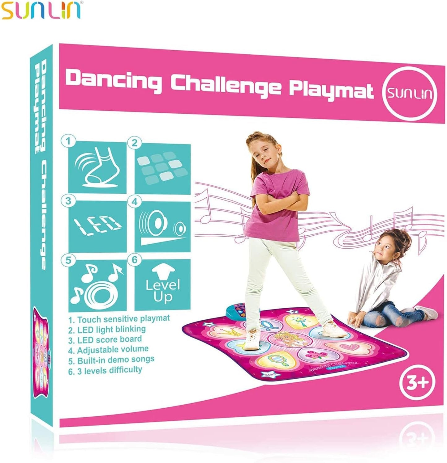 SUNLIN Dance Mat - Dance Mixer Rhythm Step Play Mat - Dance Game Toy Gift for Kids Girls Boys - Dance Pad with LED Lights, Adjustable Volume, Built-in Music, 3 Challenge Levels (3-12 Years Old) Nirvana Guru