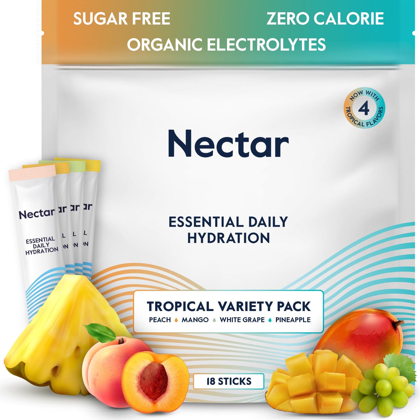 Nectar Hydration Packets - Electrolytes Powder Packets - Sugar Free & 0 Calorie - Organic Fruit Liquid Daily IV Hydrate Packets for Dehydration Relief & Rehydration (Tropical 30 Pack) - Nirvana Guru
