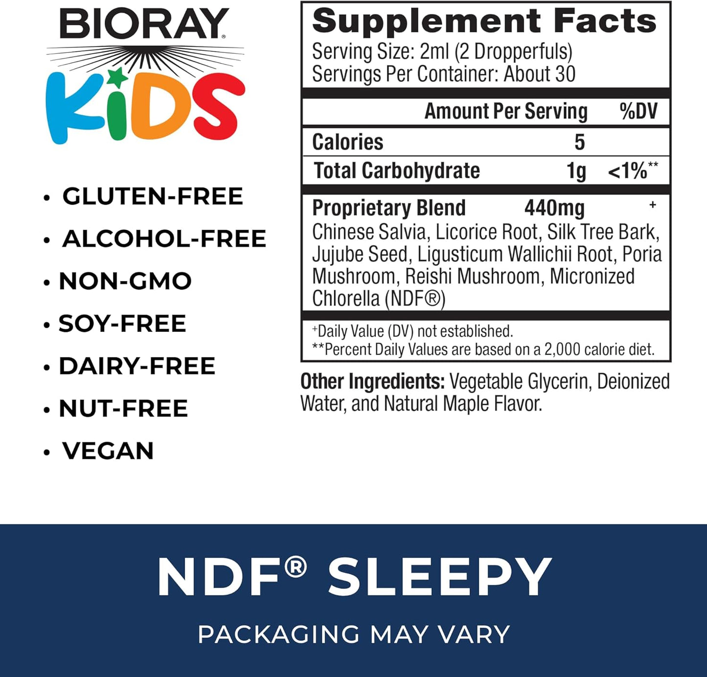 BIORAY Kids NDF Sleepy, Maple - 2 fl oz - Relax The Mind & Rest Through The Night - Non-GMO, Vegan, Gluten Free - 1-2 Month Supply Nirvana Guru