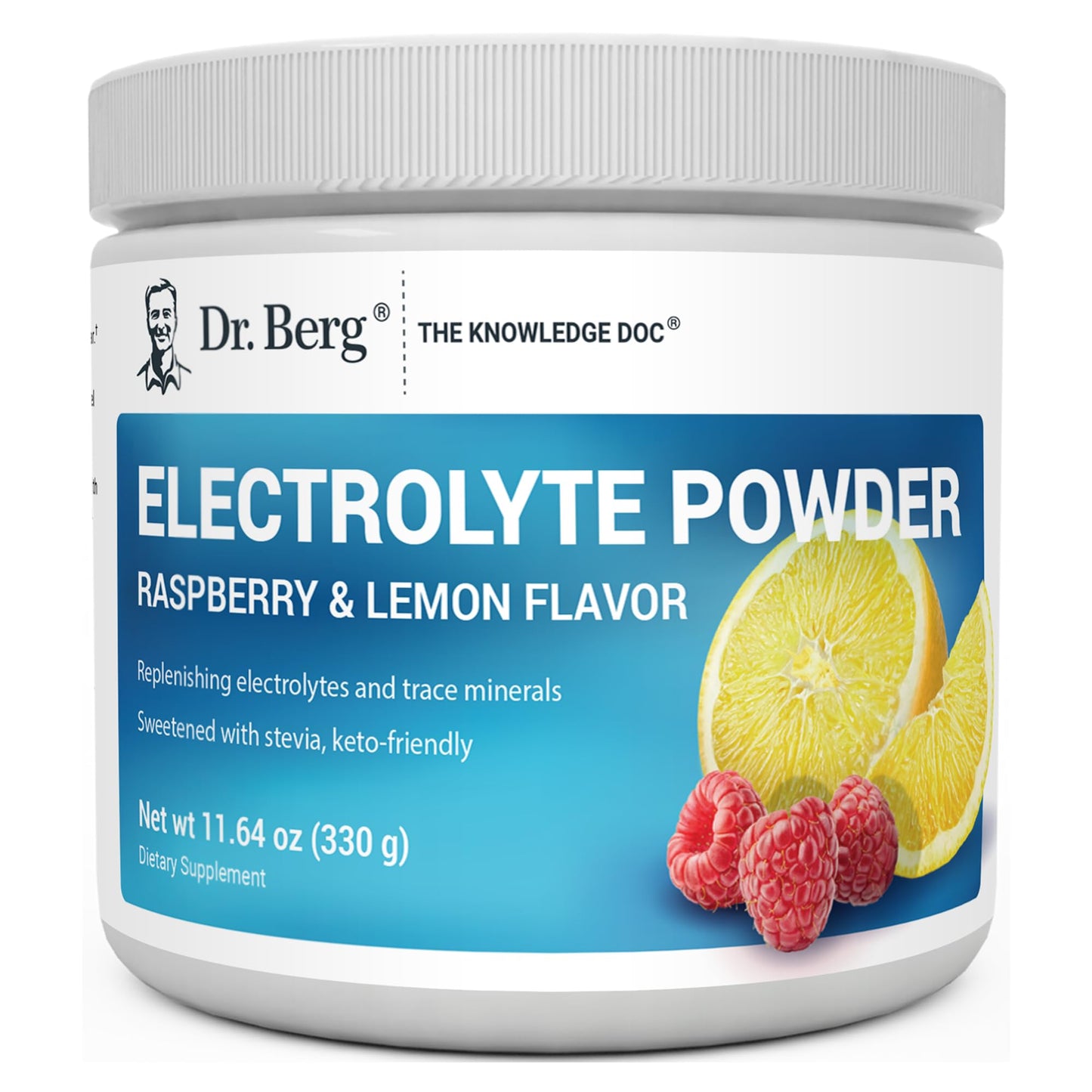 Dr. Berg Zero Sugar Hydration Keto Electrolyte Powder - Enhanced w/ 1000 mg of Potassium & Real Pink Himalayan Salt (NOT Table Salt) - Raspberry & Lemon Flavor Hydration Drink Supplement, 100 Servings