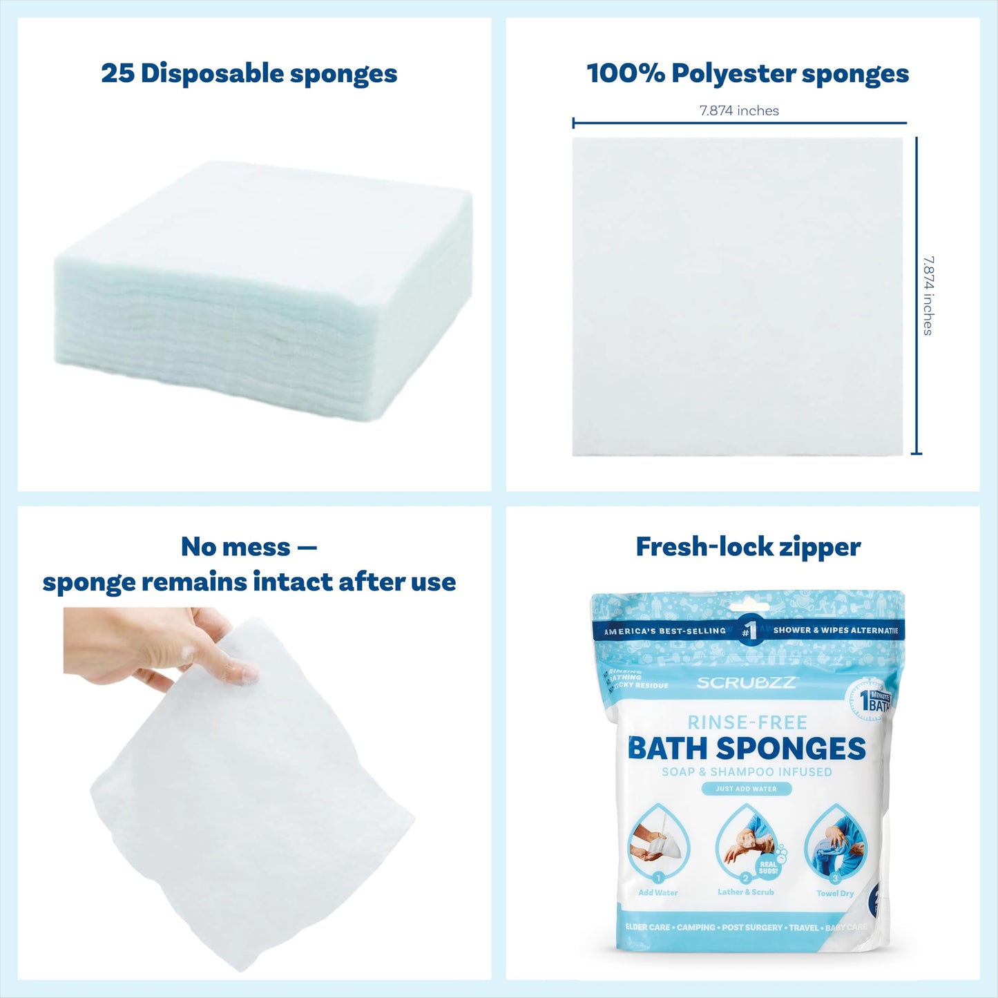 Scrubzz Disposable Rinse Free Bathing Wipes - 25 Pack - All-in-1 Single Use Shower Wipes, Simply Dampen, Lather, and Dry Without Shampoo or Rinsing Nirvana Guru