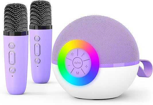 goopow Mini Karaoke Machine Speaker for Kids Adults, Portable Bluetooth Microphone Song Toys with LED Light, Best Chritmas Birthday Festival Gift for 3 4 5 6 7 8+ Year Old Girls Boys (Purple-2MIC) nirvanaguru