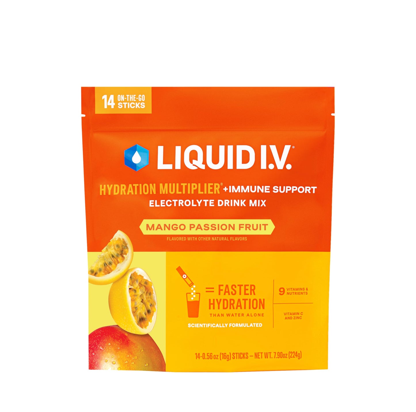 Liquid I.V.® Hydration Multiplier +Immune Support - Tangerine | Electrolyte Powder Drink Mix | 1 Pack (14 Servings) - Nirvana Guru
