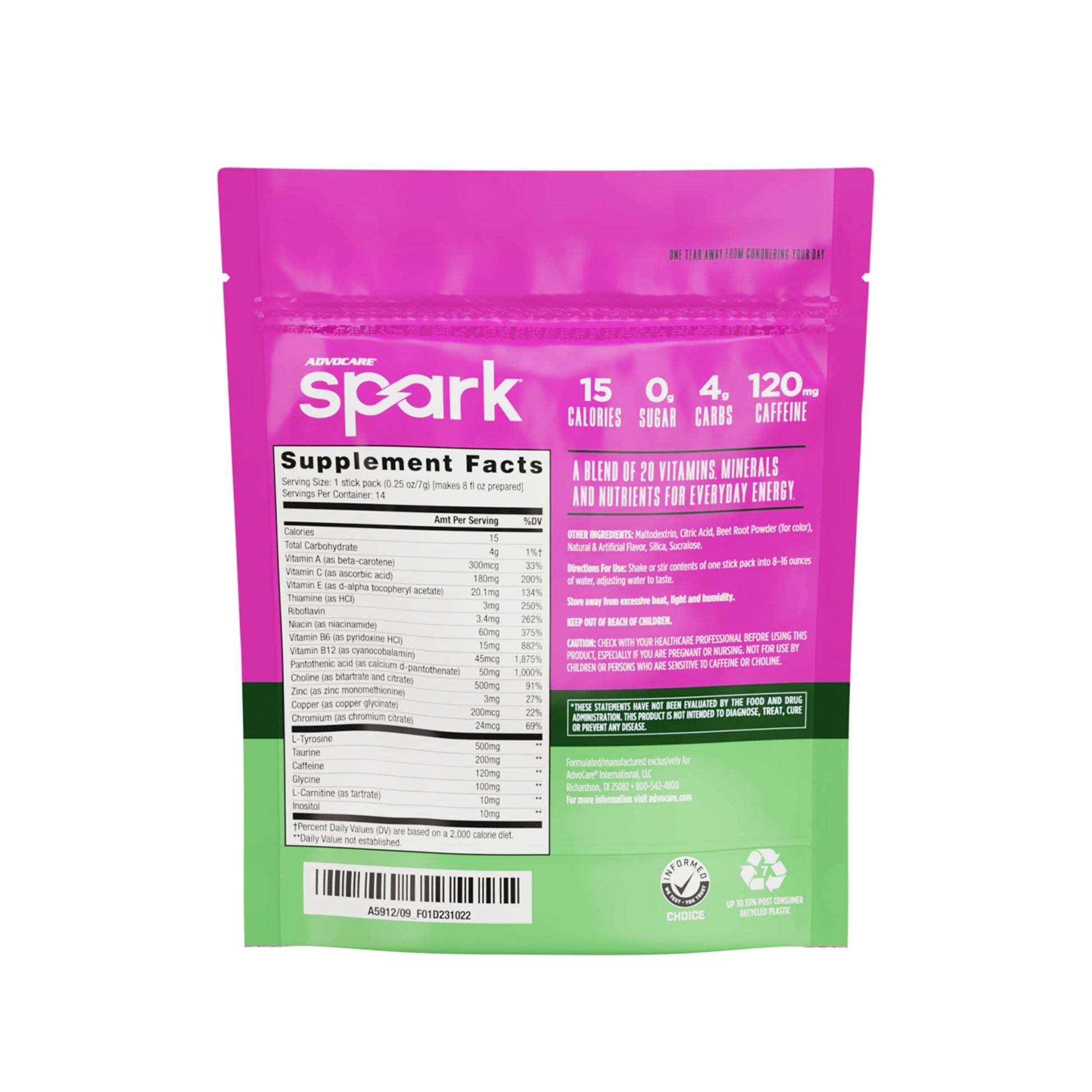 AdvoCare Spark Vitamin & Amino Acid Supplement - Focus & Energy Drink Powder Mix with Vitamin A, B-6, C & E - Also Includes L-Carnitine & L-Tyrosine - Fruit Punch - 10.5 oz Nirvana Guru
