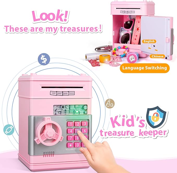 Kids Piggy Bank for Girls - Toys for 5 6 7 8 9 10 Year Old Girl Birthday Gifts - Electronic Piggy Bank ATM Machine Money Safe for Kids Toys Age 6-8-10 nirvanaguru