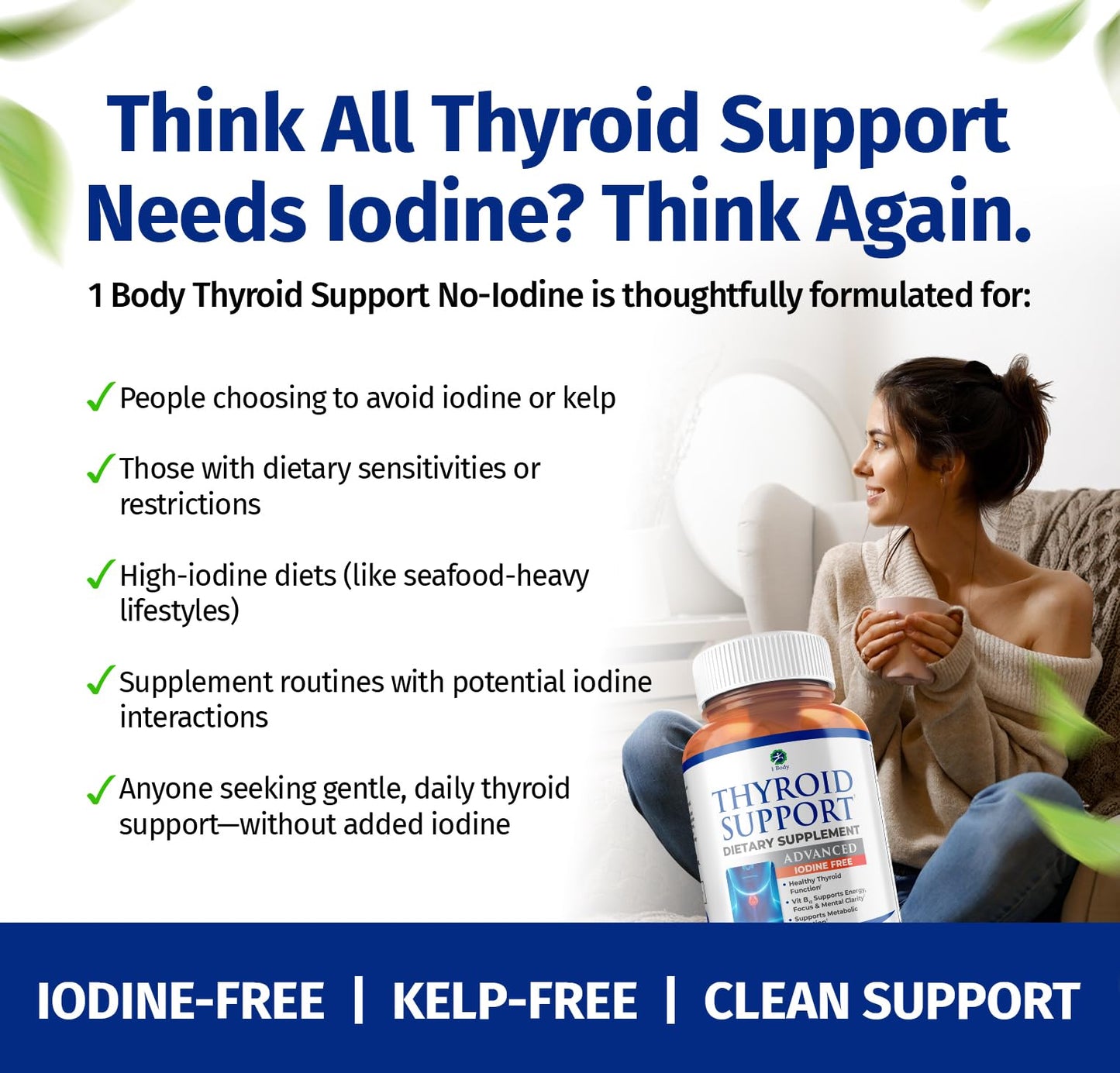 1 Body Thyroid Support Supplement with Iodine, B12, Zinc, Selenium, Ashwagandha, Non-GMO, Vegetarian, 30 Day Supply Nirvana Guru