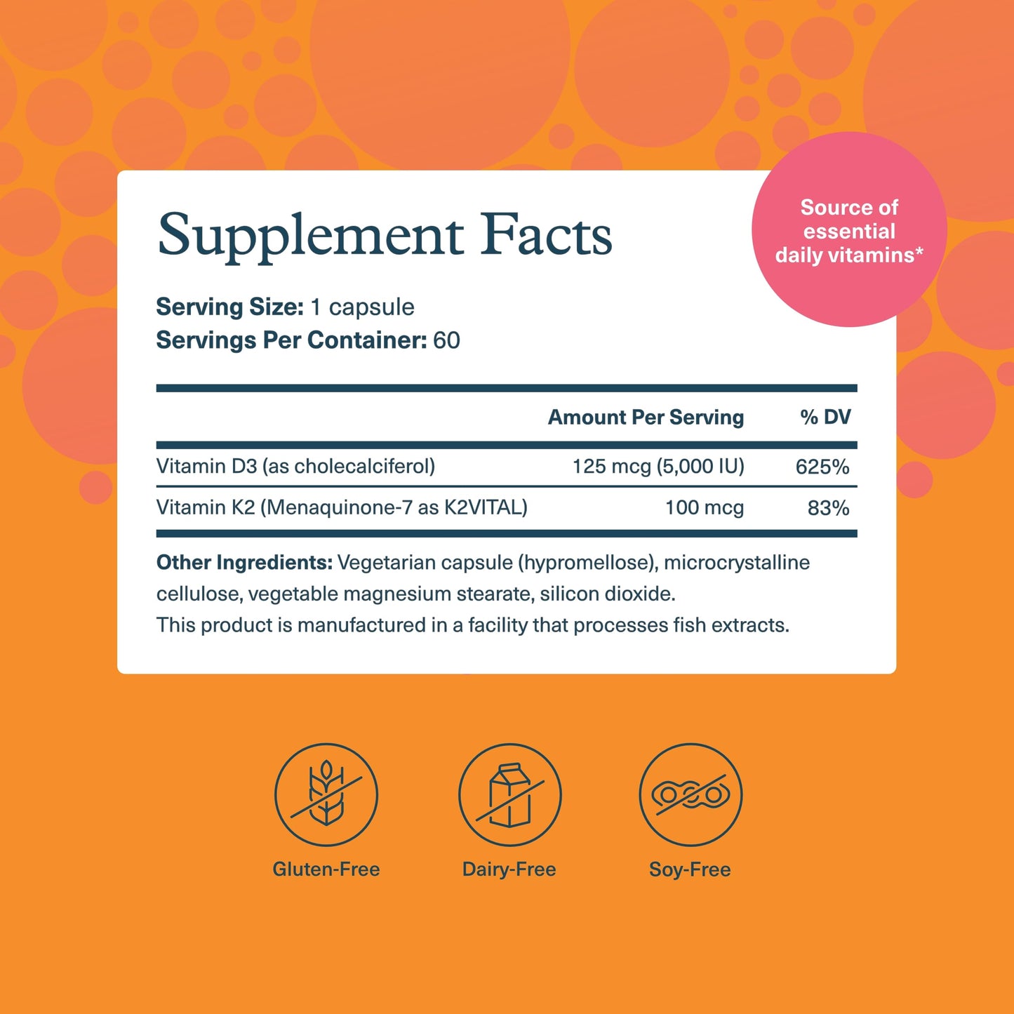 Youtheory K2D3 - Bone & Heart Health Support* - Combines Vitamin D3 & Vitamin K2 - Dairy, Soy & Gluten Free - 60 Vegetarian Capsules - Nirvana Guru