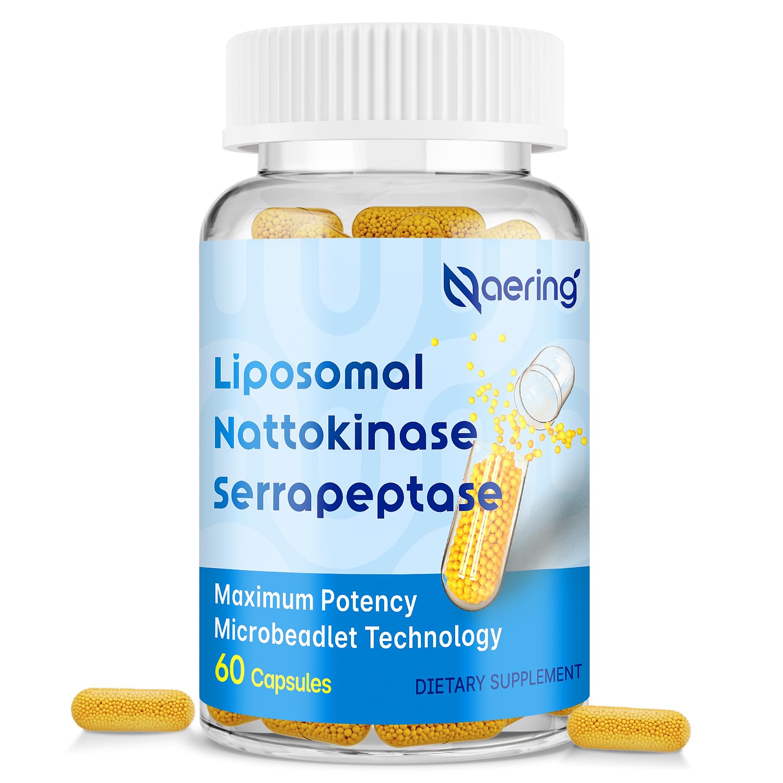 Liposomal Nattokinase 12,000 FU Serrapeptase 360,000 SPU Enzyme Supplement - Enriched with Synergistic Enzymes and Nutrient Blend & Inulin for Circulatory, Gut, Digestion 60 Capsules (1 Bottle) Nirvana Guru