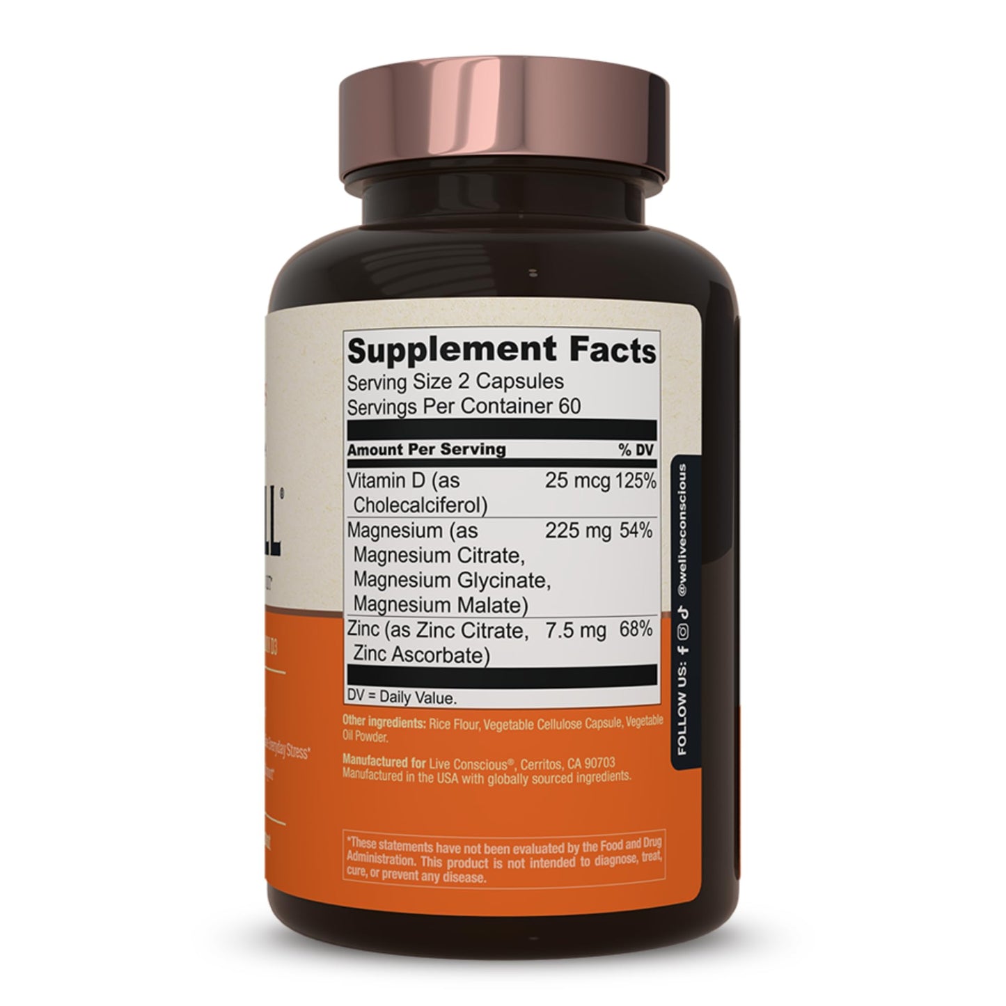 Live Conscious Magwell Magnesium Zinc & Vitamin D3 - Magnesium Glycinate, Malate, & Citrate - Triple Supplement for Women & Men - for Sleep, Bone, Heart, Immune Support - 120 Caps Nirvana Guru