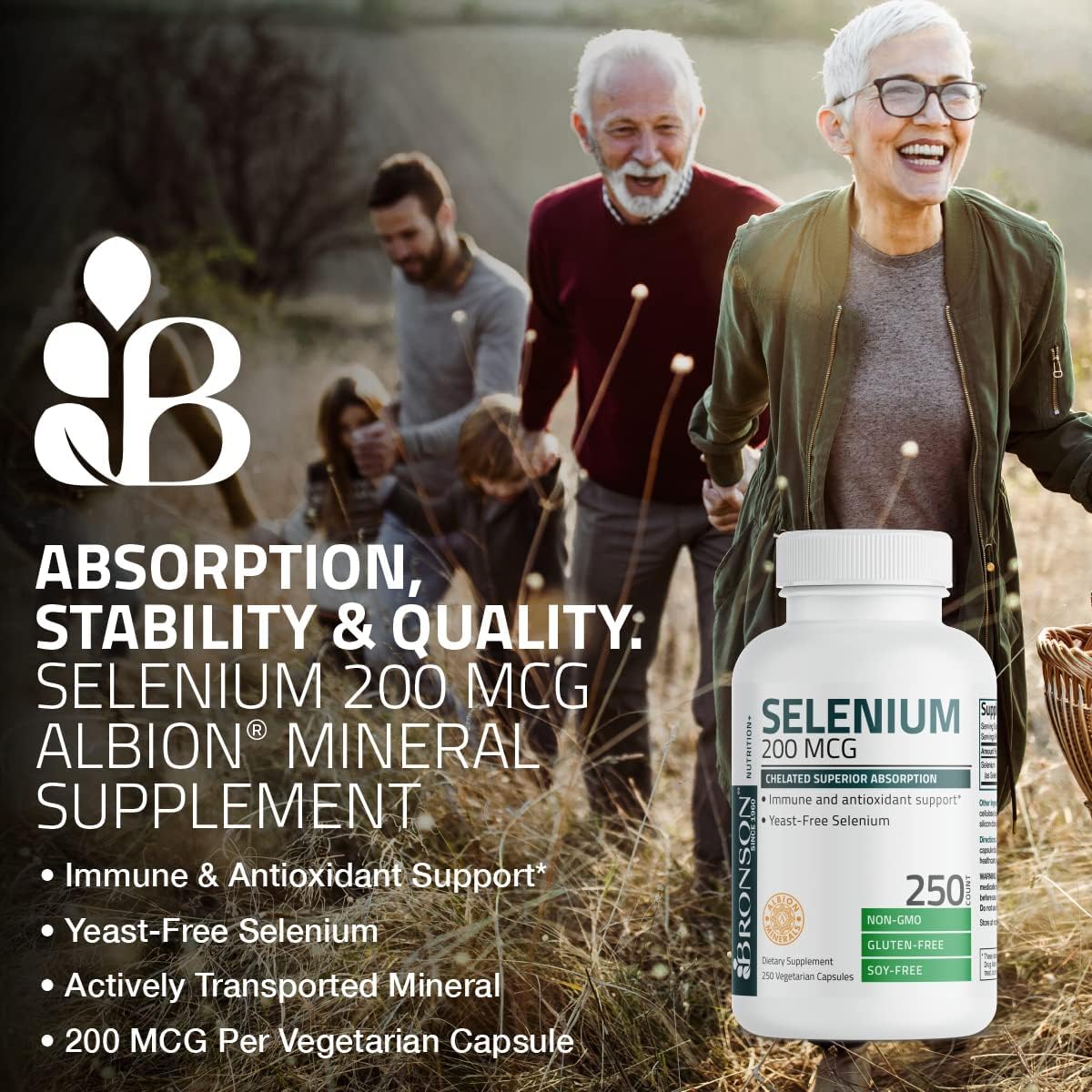Bronson Selenium 200 mcg – Yeast Free Chelated Amino Acid Complex - Essential Trace Mineral with Superior Absorption, 250 Vegetarian Capsules Nirvana Guru