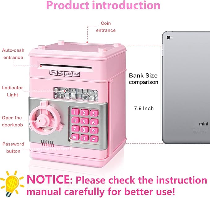 Kids Piggy Bank for Girls - Toys for 5 6 7 8 9 10 Year Old Girl Birthday Gifts - Electronic Piggy Bank ATM Machine Money Safe for Kids Toys Age 6-8-10 nirvanaguru