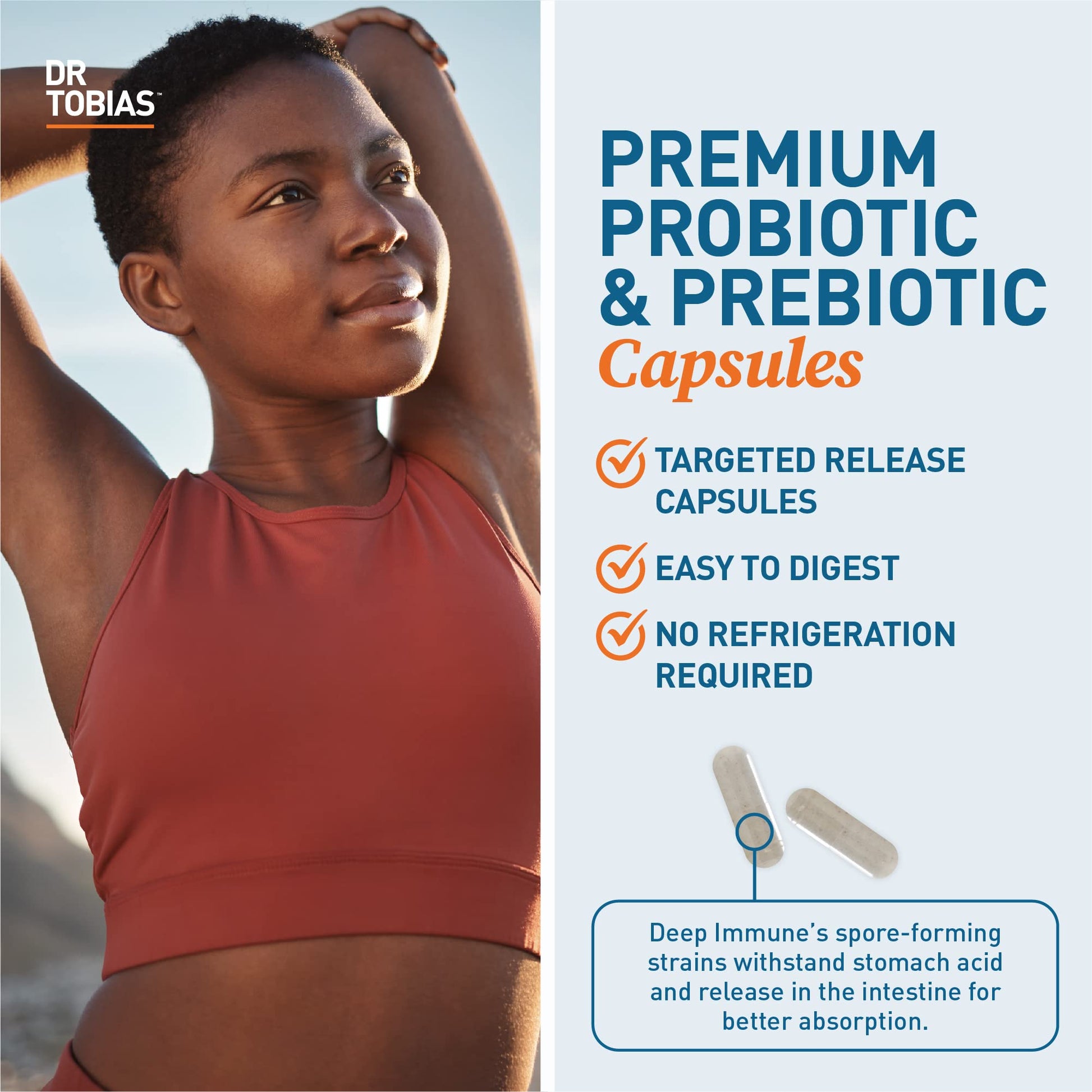 Dr. Tobias Deep Immune Probiotics & Prebiotics, Dual Action Digestion & Immune Support with PreforPro Prebiotics & Delayed Release Spore Forming Probiotics for Women & Men, 60 Capsules, 30 Servings - Nirvana Guru