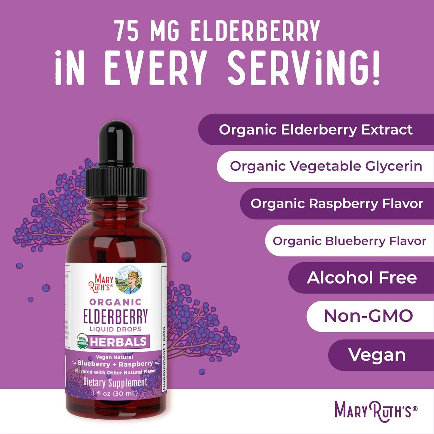 MaryRuth Organics Elderberry Syrup | USDA Organic | Sugar Free Immune Support Supplement for Adults & Kids, Ages 1 | Vegan, Non-GMO, Immune Boosters, Clean Label Project Verified | 1 Fl Oz - Nirvana Guru