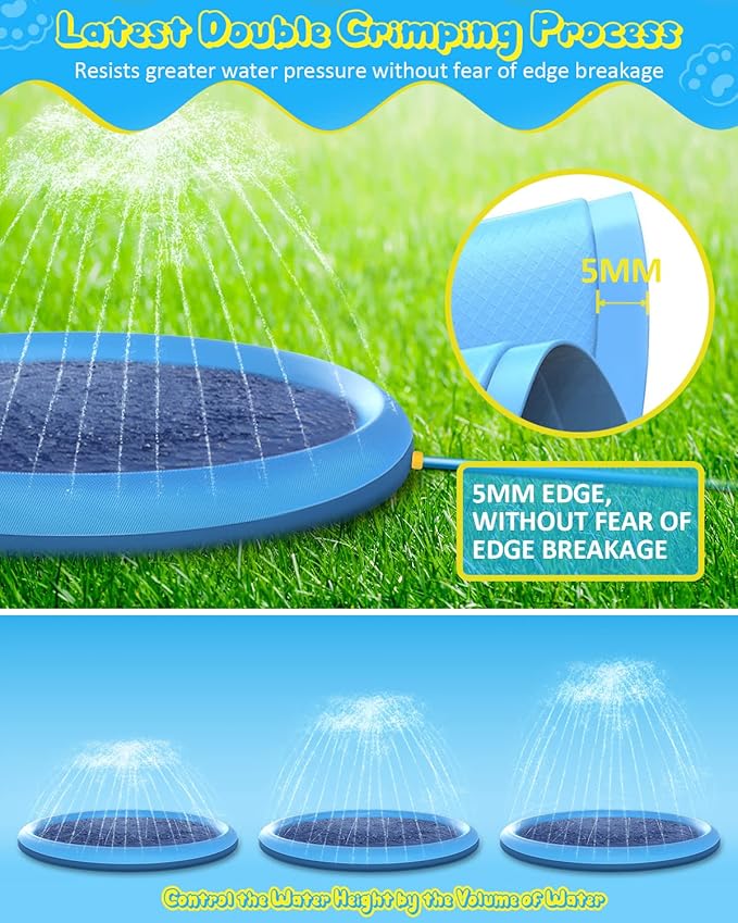 Raxurt Splash Pad, 67in Anti-Slip Splash Pad for Kids Dogs 0.58mm Thickened Dog Pool Splash Sprinkler Pad Durable Summer Outdoor Water Toys for Baby Toddler Boys Girls Pet nirvanaguru