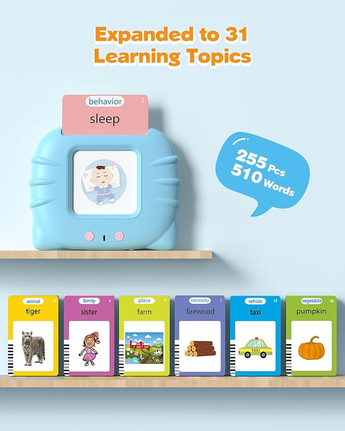 510 Words, Talking Flash Cards for Toddler 1 2 3 4 Year Olds, Language Learning Tools, Pocket Speech Therapy Tools, Autism Aids, Montessori Tools with 31 Themes, Children's Sensory Educational Tools nirvanaguru