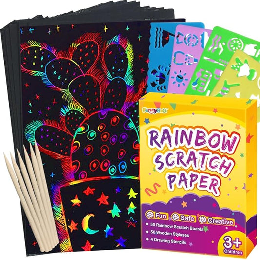 FUNNYB&G Rainbow Scratch Paper Art for Kids - 100 Pcs Magic Rainbow Scratch Paper Off Set Scratch Easter Crafts Arts Supplies Kits Pads Sheets for Party Games Halloween Christmas Birthday Gifts nirvanaguru