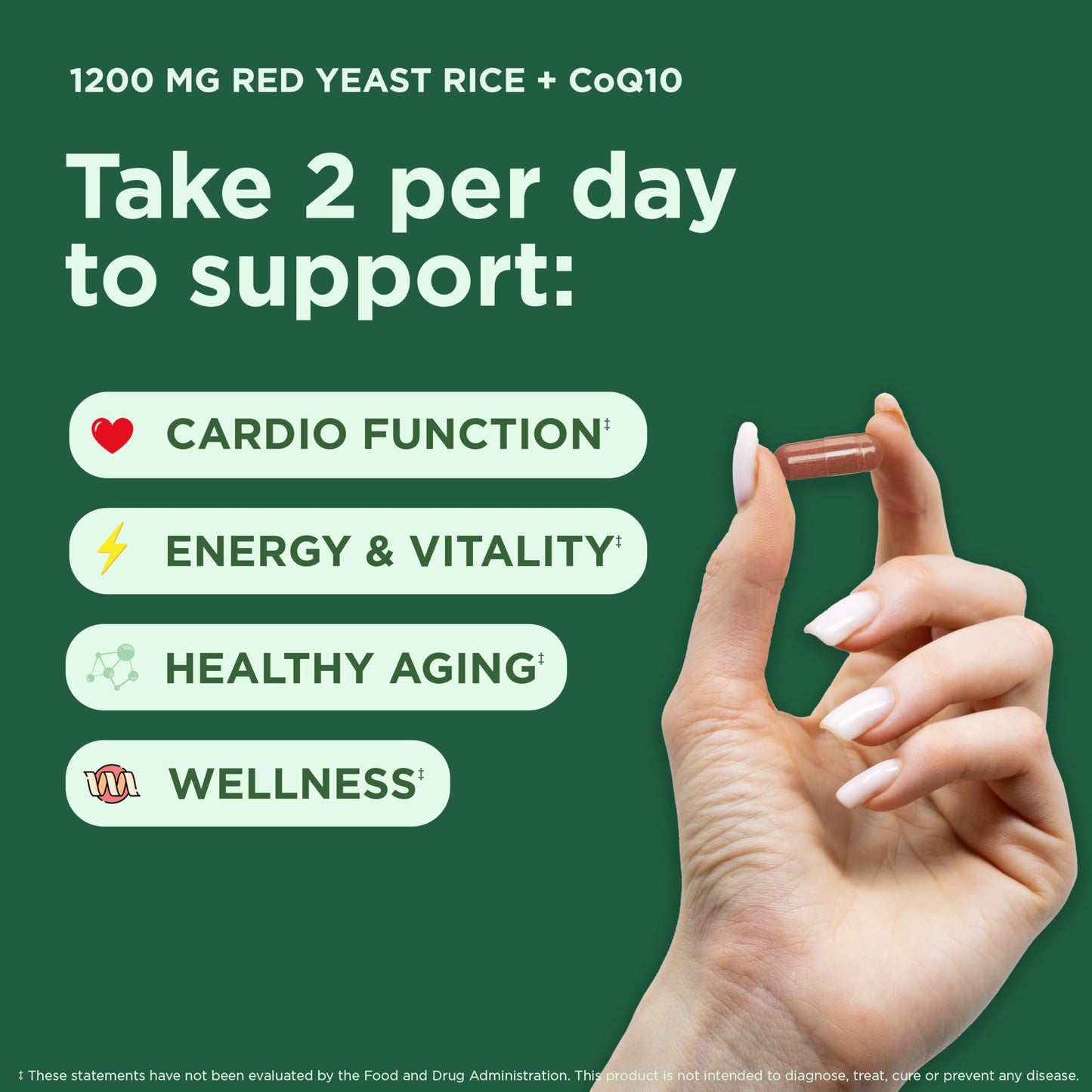 100% Natural Red Yeast Rice 1200 mg with CoQ10 100 mg, 2 in 1, Maintain Healthy Cholesterol Levels - 120 Veggie Capsules - Nirvana Guru