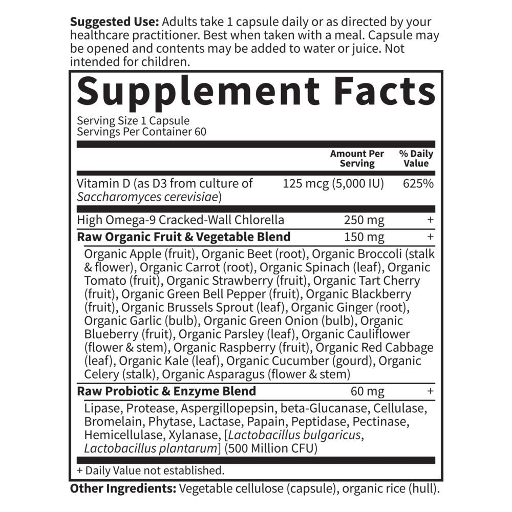 Garden of Life Vitamin D, Vitamin Code Raw D3, Vitamin D 5,000 IU, Raw Whole Food Supplements with Chlorella, Fruit, Veggies & Probiotics for Bone & Immune Health, 60 Vegetarian Capsules - Nirvana Guru