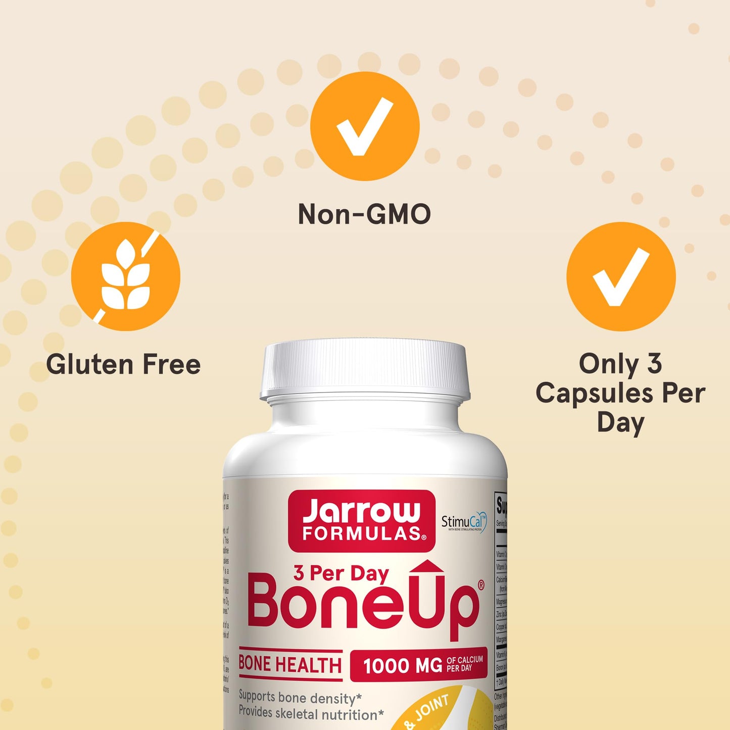 Jarrow Formulas BoneUp Three Per Day For Bone Support and Skeletal Nutrition, Includes Vitamin D3, K2 (as MK-7) and 1000 mg of Calcium Per Day, 180 Capsules, 60 Day Supply - Nirvana Guru