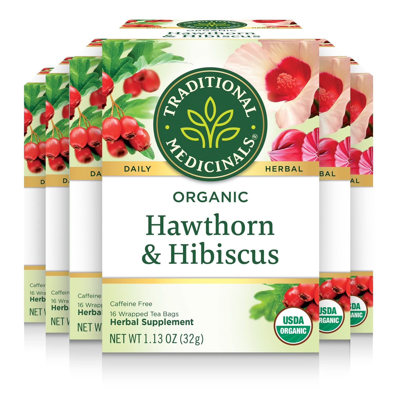 Traditional Medicinals - Organic Hibiscus Herbal Tea (6 Pack) - Supports Heart Health - 96 Tea Bags Total - Nirvana Guru