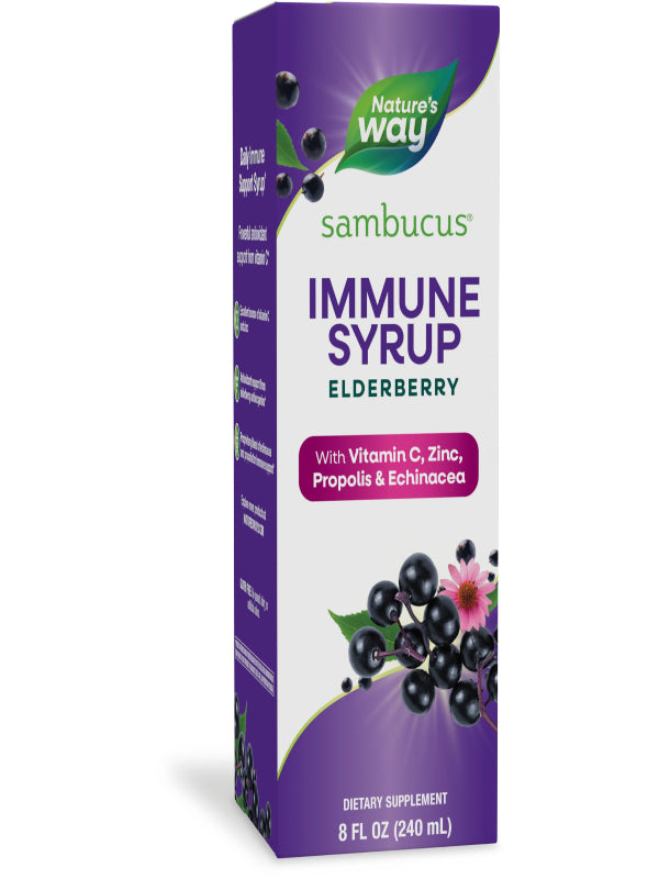 Nature's Way Sambucus Immune Syrup, Elderberry Extract, Vitamin C, Zinc, Echinacea, Propolis, Daily Immune Support*, Antioxidant Support*, Gluten free, Vegetarian, 8 Fl Oz - Nirvana Guru