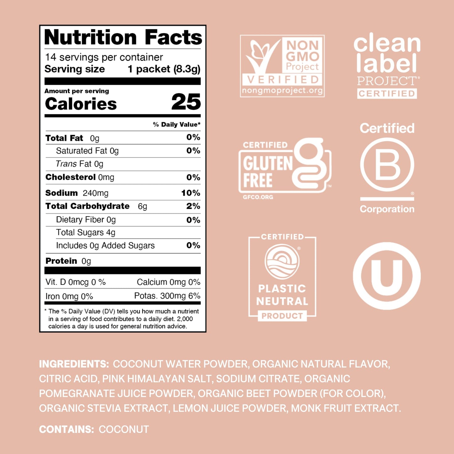 Cure Hydration | Plant-Based Electrolyte Drink Mix | No Added Sugar | FSA & HSA | Dehydration Relief Powder Made with Coconut Water | Non-GMO | Vegan | Pouch of 14 Packets - Berry Pomegranate