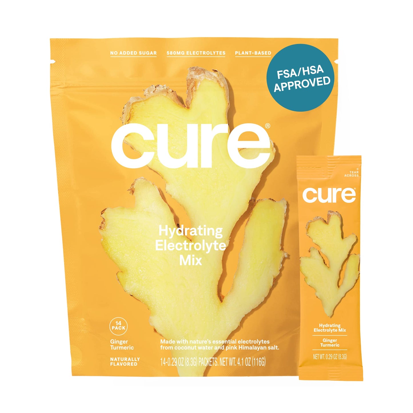 Cure Hydration | Plant-Based Electrolyte Drink Mix | No Added Sugar | FSA & HSA | Dehydration Relief Powder Made with Coconut Water | Non-GMO | Vegan | Pouch of 14 Packets - Berry Pomegranate