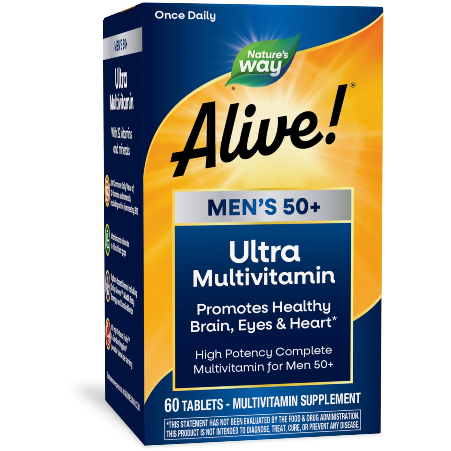 Nature's Way Alive! Men’s 50+ Daily Ultra Multivitamin, High Potency Formula, Supports Healthy Brain, Eyes & Heart*, with Methylated B12, Gluten-Free, 150 Tablets - Nirvana Guru