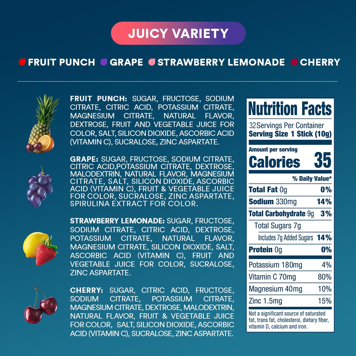 DripDrop Hydration Packets - Juicy Variety Pack - Single Serve Electrolytes Powder Drink Mix - Grape, Fruit Punch, Strawberry Lemonade, Cherry - Non-GMO, Gluten Free, Vegan - 16 Sticks - Nirvana Guru