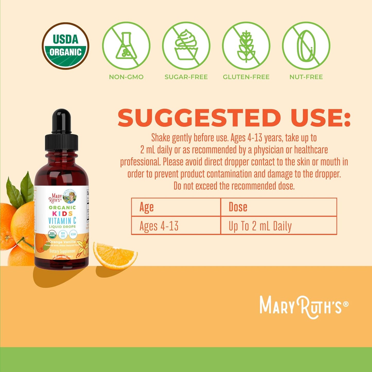MaryRuth Organics USDA Kids Vitamin C Drops | Vegan Immune Support Supplement for Ages 4-13 | Immune Support & Overall Health | Vitamin C from Organic Acerola Fruit Extract | 2oz - Nirvana Guru